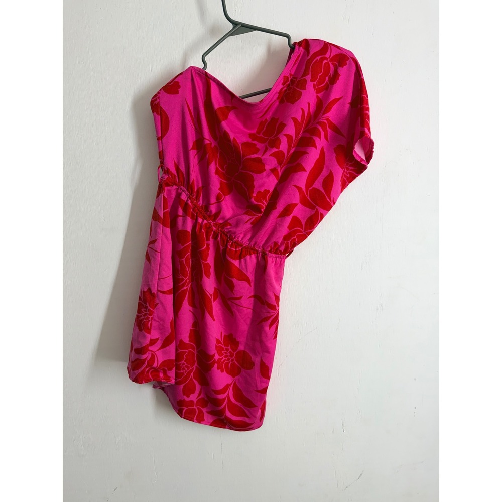 Entro Pink Red Floral One Shoulder Mini Dress Tropical Summer Resort S